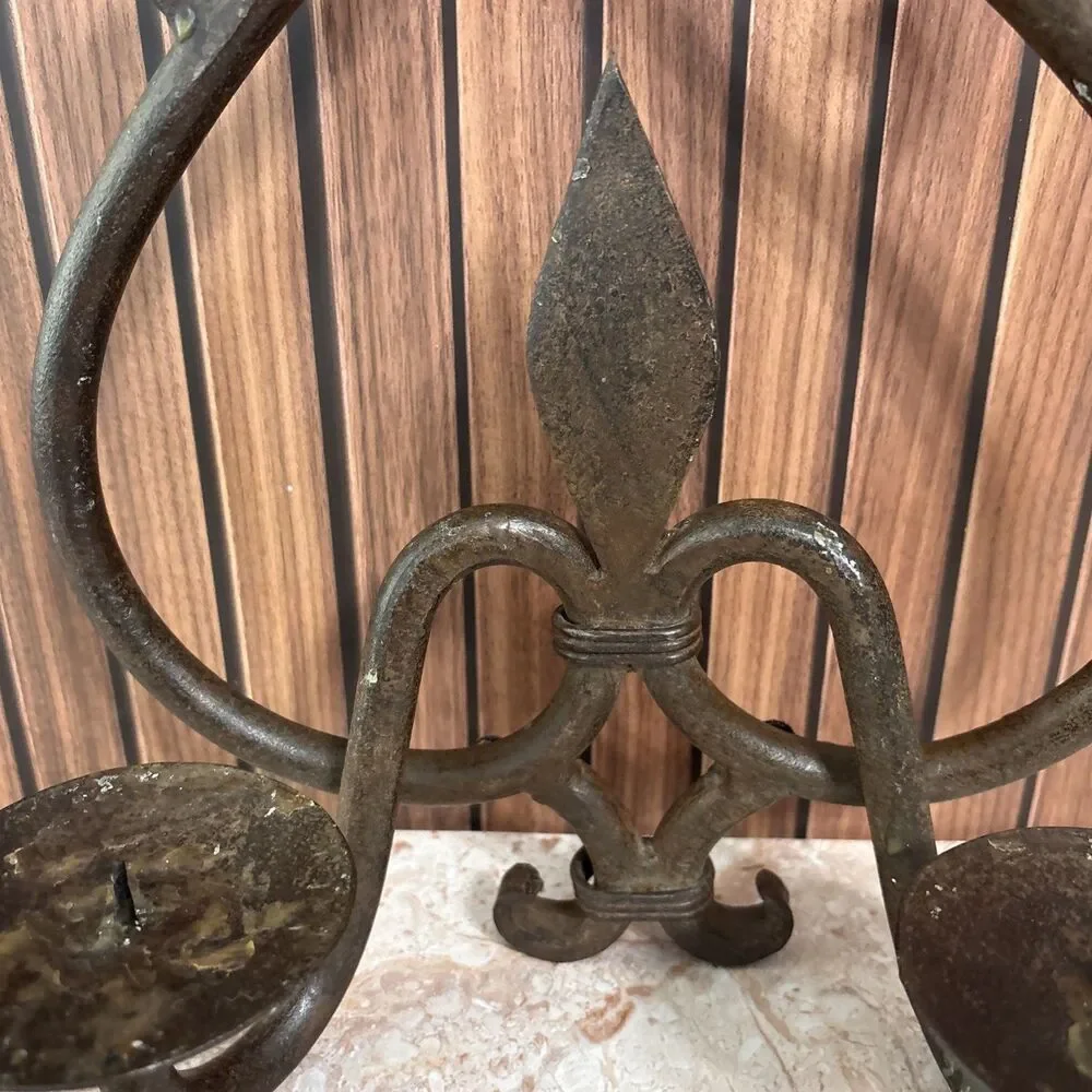 Vintage wrought Iron wall sconce Pillar candle holder gothic rustic decor '60s